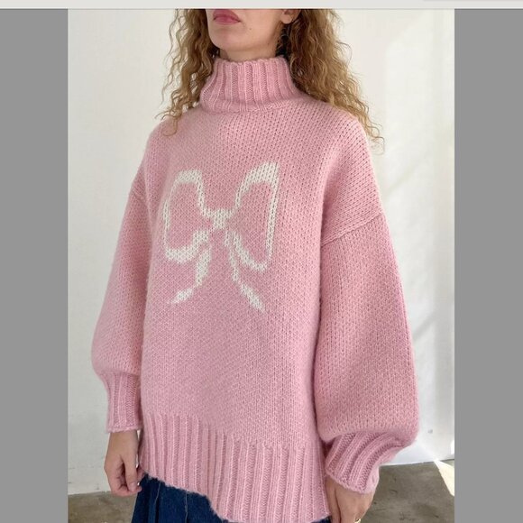 Lisa Says Gah Baby Pink Cece Turtleneck Bow Sweater XL 2X XXL Plus Size - Picture 3 of 11